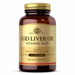 Витамины A и D из печени норвежской Трески, Cod Liver Oil & Vitamins A&D, Solgar, 100 желатиновых капсул / SOL00940.31918 
