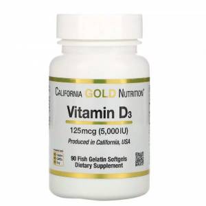 Витамин D3, 5000 МЕ (125 мкг), California Gold Nutrition, 90 желатиновых капсул / CGN01065.21015