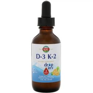 Витамин D3+K2, Vitamin D-3 K-2 Drop, KAL, цитрусовый вкус, 59 мл. / CAL41369