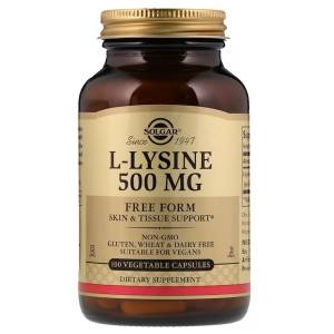 L-Лизин, L-Lysine, Solgar, 500 mg, 100 вегетарианских капсул / SOL01681.33791