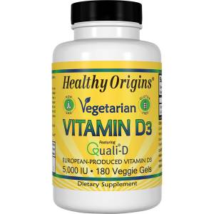 Витамин D3 для Вегетарианцев, Vegetarian Vitamin D3, 5000 IU, Healthy Origins, 180 капсул