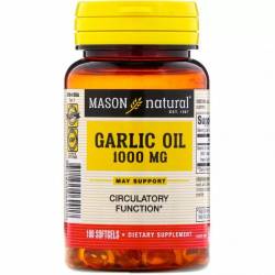 Чесночное масло 1000 мг, Garlic Oil, Mason Natural, 100 гелевых капсул / MAV06991