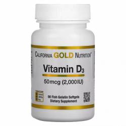 Витамин D3, 2000 МЕ, Vitamin D3, California Gold Nutrition, 90 капсул из рыбьего желатина / CGN01179.33127