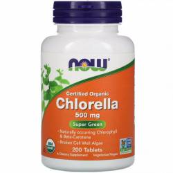 Органічна Хлорелла, Chlorella, Now Foods, 500мг, 200 Таблеток / NF2631.29146