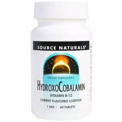 Витамин B12, 1 мг, Гидроксокобаламин, вкус вишни, Hydroxocobalamin, Source Naturals, 60 таблеток / SN2654
