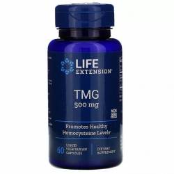 Триметилглицин, ТМГ, TMG, 500 мг, Life Extension, 60 вегетарианских капсул / LEX18596