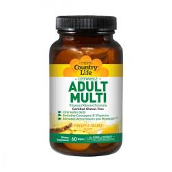 Мультивитамины для Взрослых, Вкус Ананаса, Adult Multi, Country Life, 60 жевательных таблеток