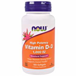 Витамин D-3 1000IU, Now Foods, 180 желатиновых капсул
