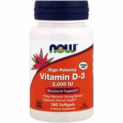 Витамин D-3 2000IU, Now Foods, 240 желатиновых капсул / NF0377.25171