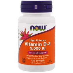 Витамин D-3 5000IU, Now Foods, 120 желатиновых капсул / NF0372