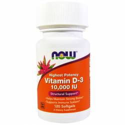 Витамин D-3 10000IU, Now Foods, 120 желатиновых капсул / NF0376.27690
