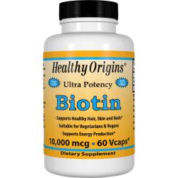 Биотин (В7) 10000мкг, Healthy Origins, 60 гелевых капсул
