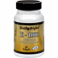 Витамин Е 1000IU, Healthy Origins, 60 желатиновых капсул / HO15149