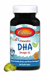 DHA (докозагексаеновая кислота), Вкус Апельсина, Kid's Chewable, Carlson, 60 желатиновых капсул