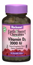 Витамин D3 2000IU, Вкус Малины, Earth Sweet Chewables, Bluebonnet Nutrition, 90 жевательных таблеток