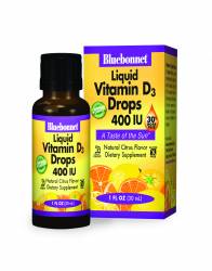 Жидкий Витамин D3 400IU, Вкус Апельсина, Bluebonnet Nutrition, 30мл капли / BLB0372
