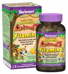 Витамин С для Детей, Вкус Апельсина, Rainforest Animalz, Bluebonnet Nutrition, 90 жевательных конфет