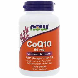 Коэнзим Q10 с Рыбьим Жиром, CoQ10 with Omega-3, Now Foods, 60 мг, 120 гелевых капсул / NF3166