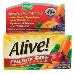 Мультивитаминный-Мультиминерал, Alive!, Energy 50+, For Adults 50+, Nature's Way, 60 Таблеток / NWY60193