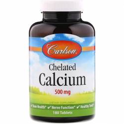 Кальций Хелат, Chelated Calcium, Carlson Labs, 500 мг, 180 таблеток / CL5462