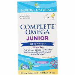 Рыбий Жир для Подростков, Вкус Лимона, Complete Omega Junior, Nordic Naturals, 283 мг, 90 Капсул / NOR01775