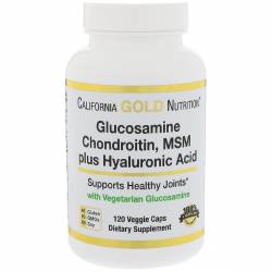 Глюкозамин, Хондроитин, Метилсульфонилметан + Гиалуроновая кислота, California Gold Nutrition, 120 к / CGN01071