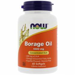 Масло огуречника, Now Foods, Borage Oil, 1000 мг, 60 мягких желатиновых капсул / NF1720.31003