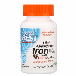 Хелатное железо, High Absorption Iron, Doctor's Best, 27 мг, 120 таблеток