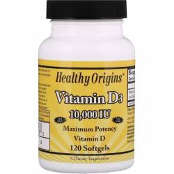 Витамин D3, Vitamin D3, 10000 IU, Healthy Origins, 120 капсул