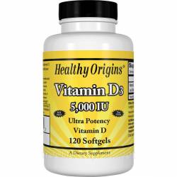 Витамин D3, Vitamin D3, 5000 IU, Healthy Origins, 120 капсул / HO15334