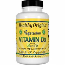 Витамин D3 для Вегетарианцев, Vegetarian Vitamin D3, 5000 IU, Healthy Origins, 30 капсул