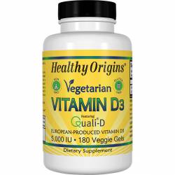 Витамин D3 для Вегетарианцев, Vegetarian Vitamin D3, 5000 IU, Healthy Origins, 180 капсул