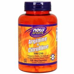 Аргинин и Цитрулин, 500мг\250 мг, Now Foods, 120 вегетарианских капсул / NF0037.4435