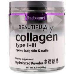 Коллаген 1 и 3 типа, Beautiful Ally, Bluebonnet Nutrition, Collagen Type I + III, порошок 198 г
