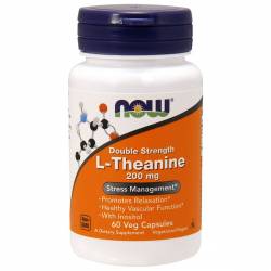 L-Теанин, L-Theanine, Double Strength, Now Foods, 200 мг, 60 вегетарианских капсул / NF0147.20545