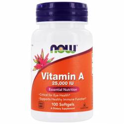 Витамин А, Vitamin A, Now Foods, 25,000 МЕ, 100 желатиновых капсул / NF0340.21451