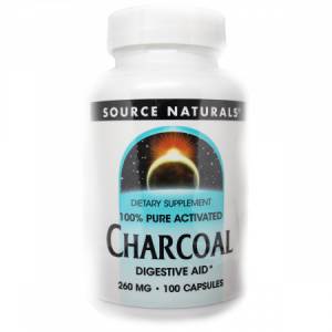 Уголь 260мг, Source Naturals, 100 капсул