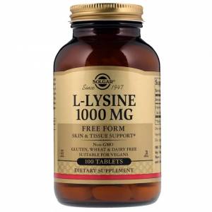 Лизин 1000 мг, L-Lysine, Solgar, 100 таблеток / SOL01701.30135