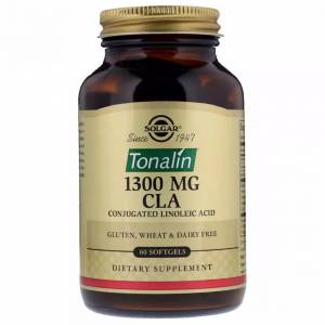 Конъюгированная Линолевая Кислота (CLA) 1300 мг, Tonalin (Тоналин), Solgar, 60 желатиновых капсул