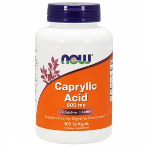 Каприловая Кислота 600 мг, Caprylic Acid, Now Foods, 100 желатиновых капсул / NF-3347.27386
