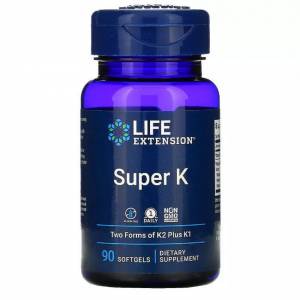 Витамин К в двух формах ( К2 + К1), Life Extension, Super K, 90 капсул / LEX23343