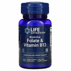 Фолат и B12, BioActive Folate & Vitamin B12, Life Extension, 90 Вегетарианских Капсул / LEX18429