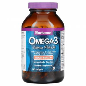 Натуральная Омега-3 из Лососевого Жира, Bluebonnet Nutrition, 180 желатиновых капсул / BLB0953