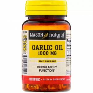 Чесночное масло 1000 мг, Garlic Oil, Mason Natural, 100 гелевых капсул / MAV06991