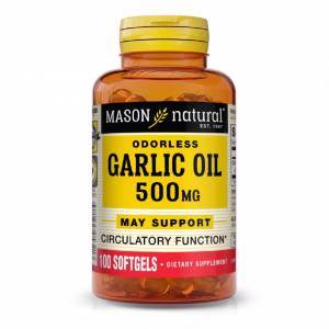 Чесночное масло 500 мг, Garlic Oil, Mason Natural, 100 гелевых капсул / MAV05321