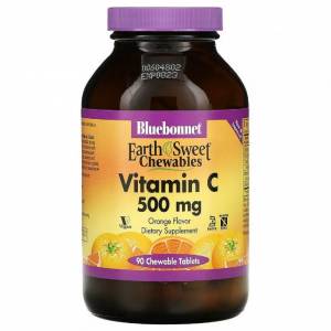 Витамин С, 500мг, Вкус Апельсина, Earth Sweet Chewables, Bluebonnet Nutrition, 90 жевательных таблеток / BLB0505