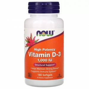 Вітамін D3 1000IU, Now Foods, 180 желатинових капсул / NF0365.10294
