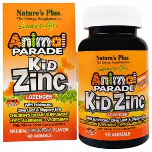 Цинк для Детей, Вкус Мандарина, Kid Zinc, Animal Parade, Natures Plus, 90 таблеток для рассасывания
