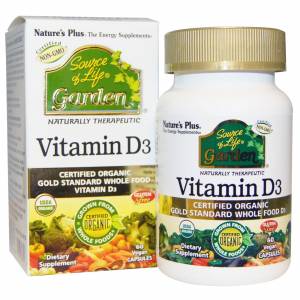 Органический Витамин D3 5000IU, Source of Life Garden, Natures Plus, 60 гелевых капсул / NTP30735
