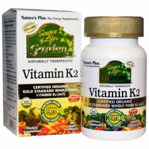 Органический Витамин K2 120мкг, Source of Life Garden, Natures Plus, 60 гелевых капсул / NTP30737